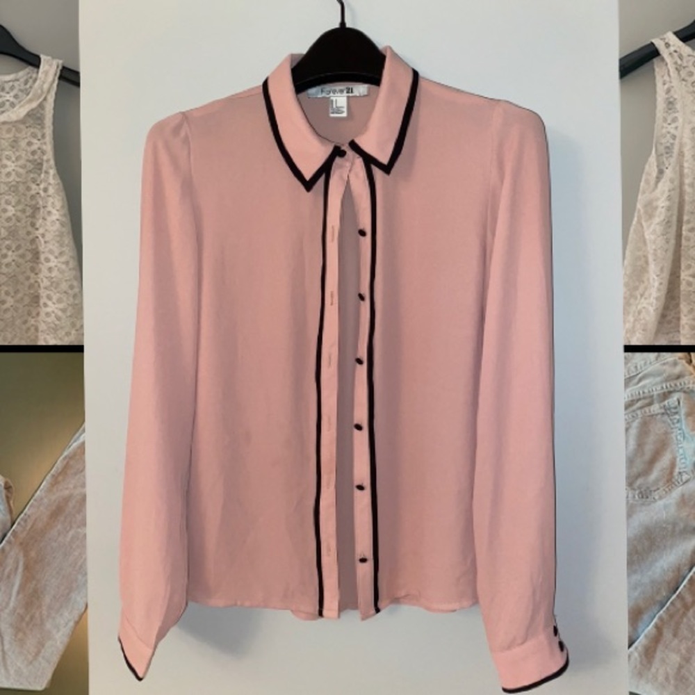 Forever 21 Pink and Black Button Down Shirt